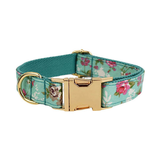 Rose Dog Collar With Green Background Detachable Cute Bow