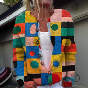 New Geometric 3D Digital Printing Cardigan Sweater