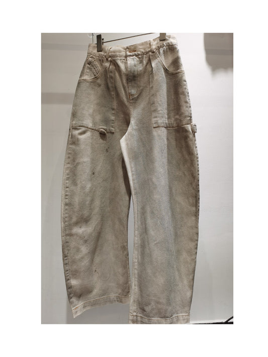 Fashion Splashed Ink Printing Distressed Dirty Color Wide Leg Jeans Fashionable Loose