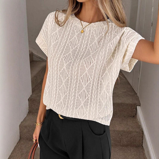 Casual Crew-neck Jacquard Short-sleeve T-shirt