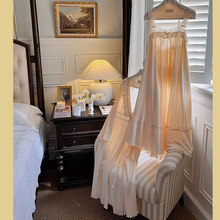 Retro French-style Sweet Camisole Nightgown Two-piece Set