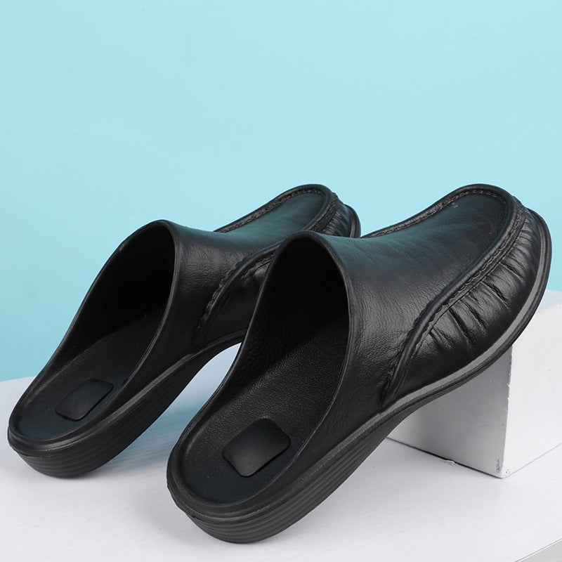 Slippers Men's Summer Leather Word Casual Tide Sandals Men's Non-slip Leather New Sandals Outer Wear Large Size Beach Shoes