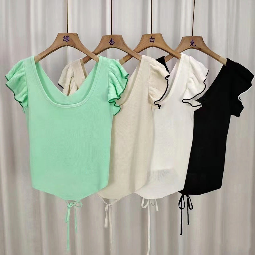 Ruffled Short Sleeves Top Slimming