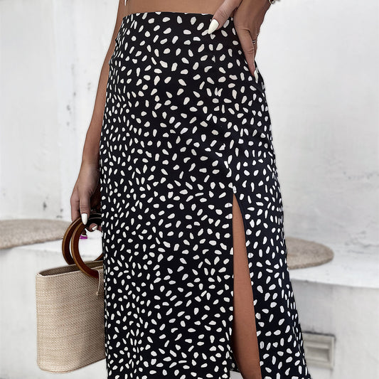 Polka Dot Skirt With Slit A Line