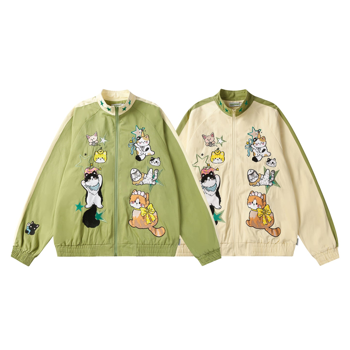 Heavy Industry Stitching Cartoon Cat Embroidered Jacket Cardigan