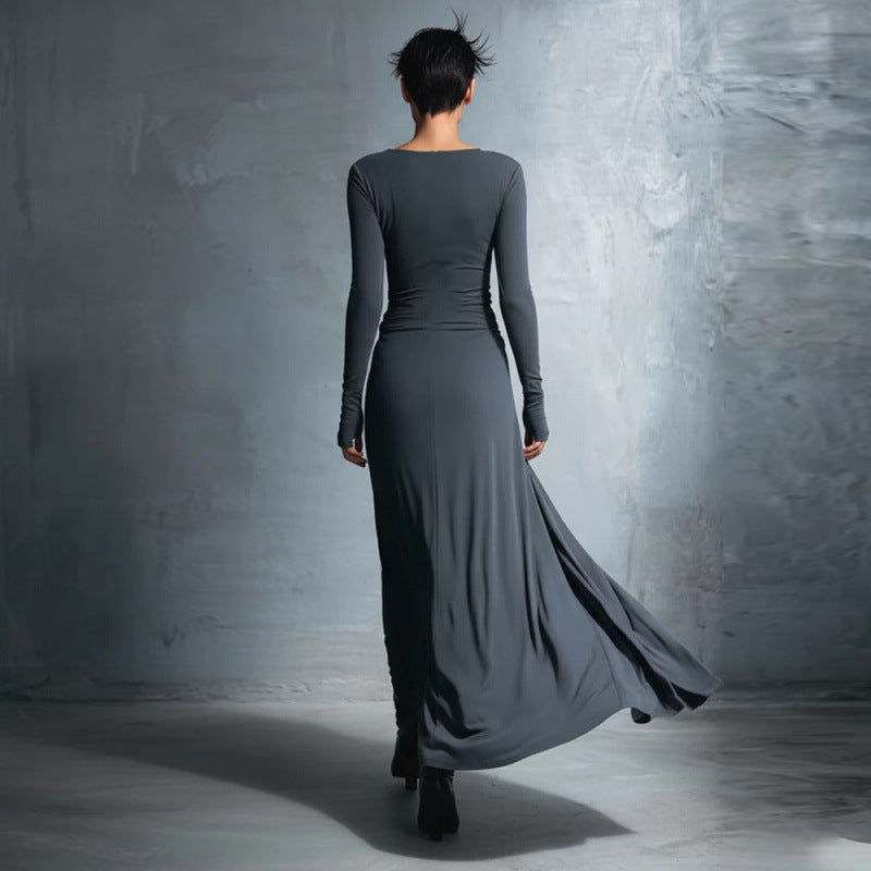 Solid Color Elegant Wrap Long Dress With Bow Detail