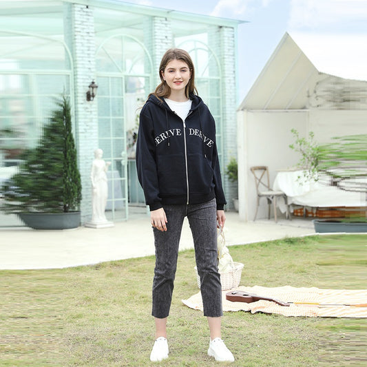 Women's Fashion Loose Cotton Korean Letter Embroidered Coat