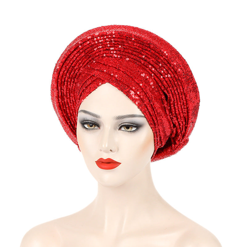 New Sequin Laminated Heavy Industry African Wedding Headscarf Toque