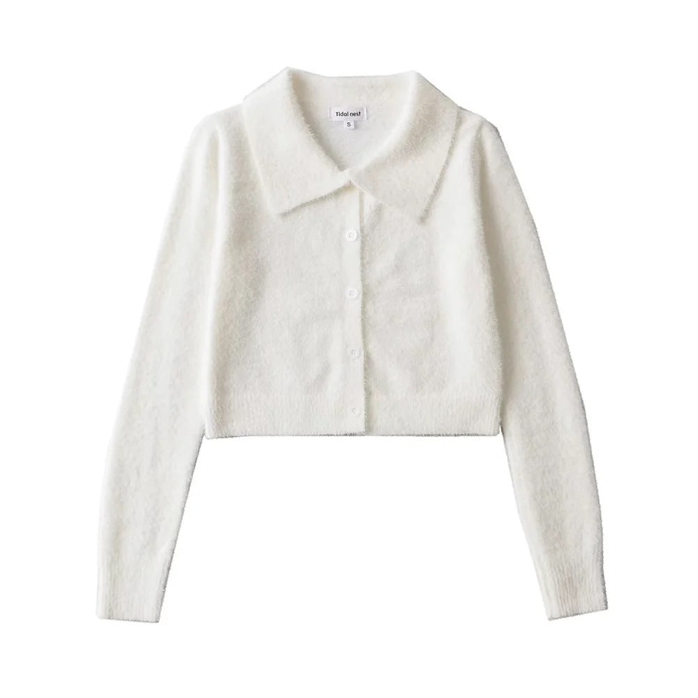 New Lapel Clean Single Breasted Long Sleeve Knit Cardigan Jacket