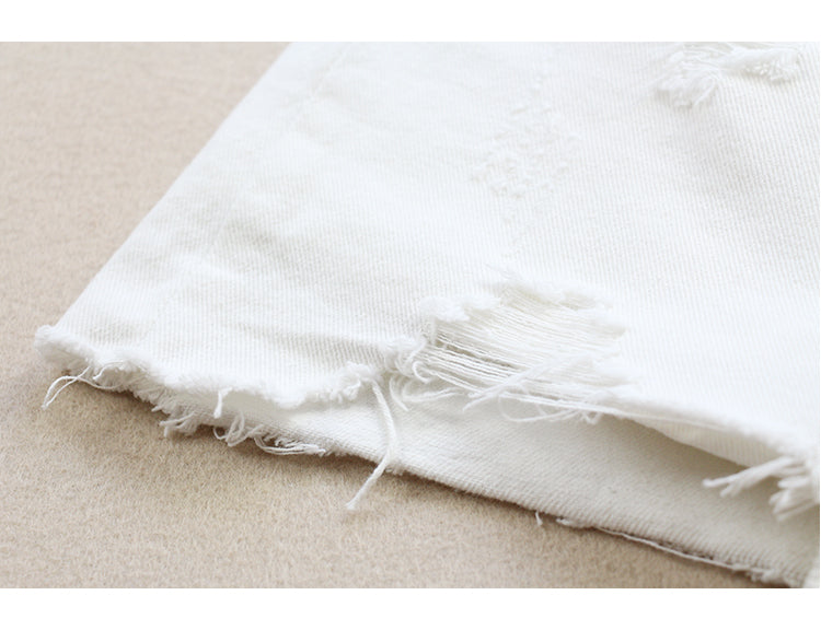 New Ripped White Denim Skirt Women's Spring And Summer