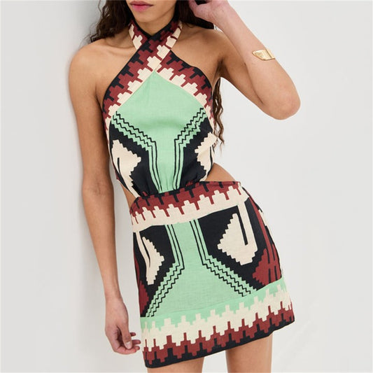 Open-back Printed Beach Skirt