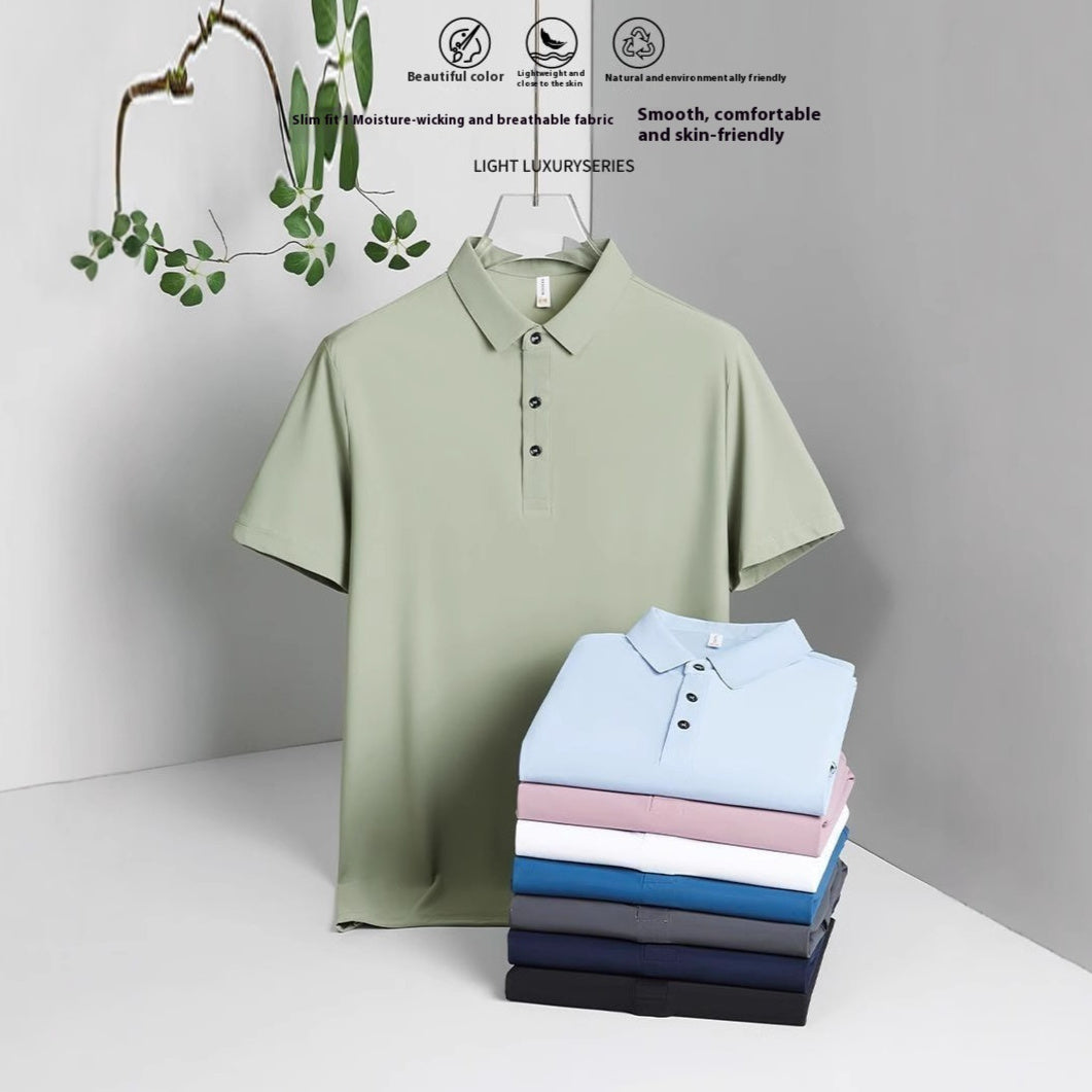 Solid Color Polo Shirt Ice Silk Lapel Short Sleeve Set