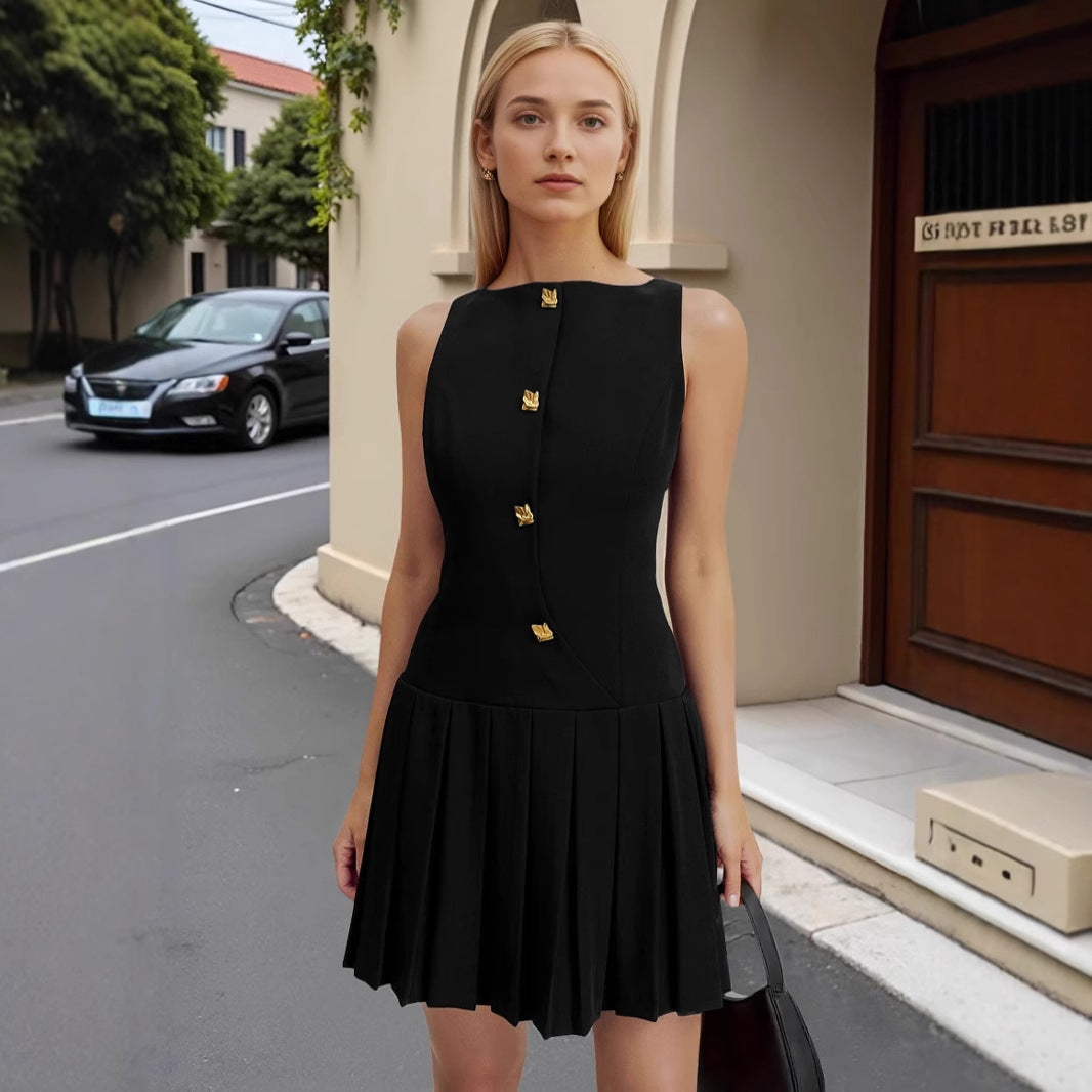 Minimalist Womens Dress With A Distinctive Pleated Cinched Waist