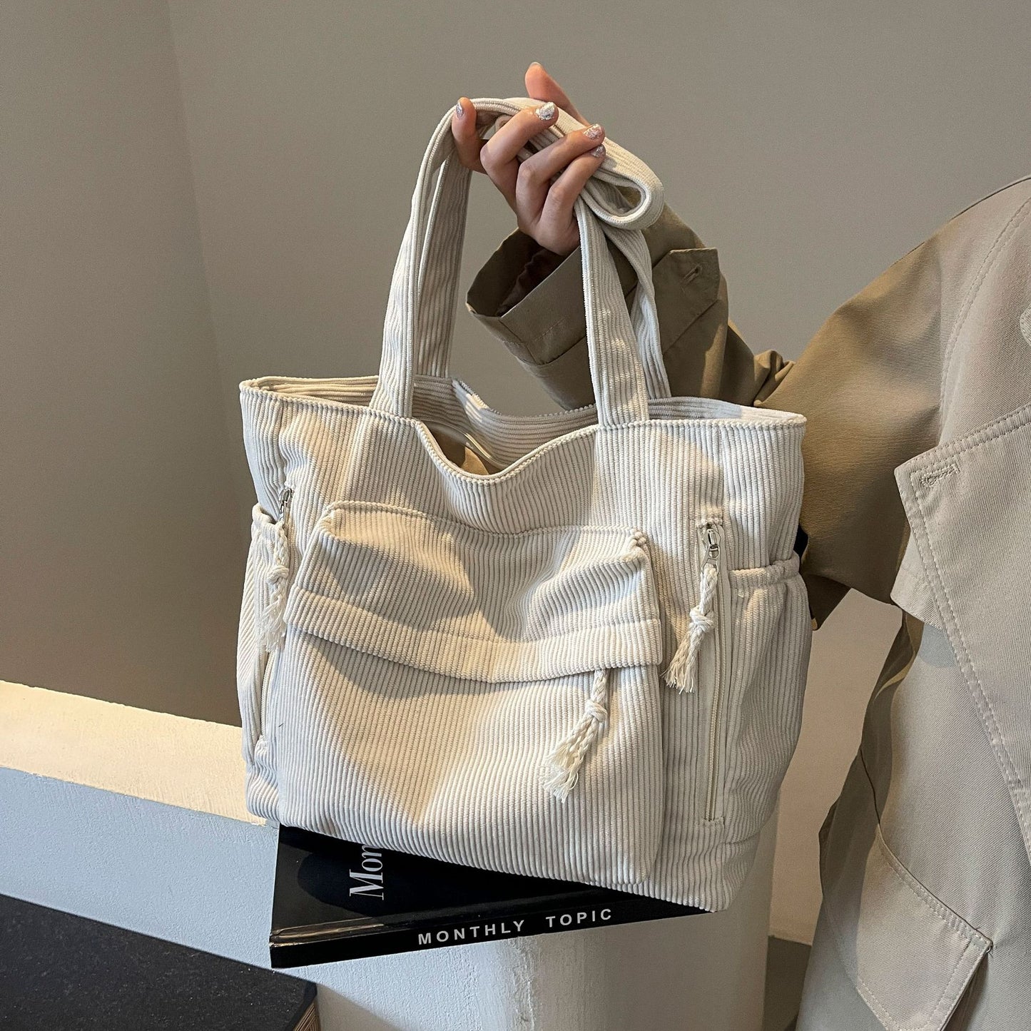 Corduroy Casual Versatile Large Capacity Bag