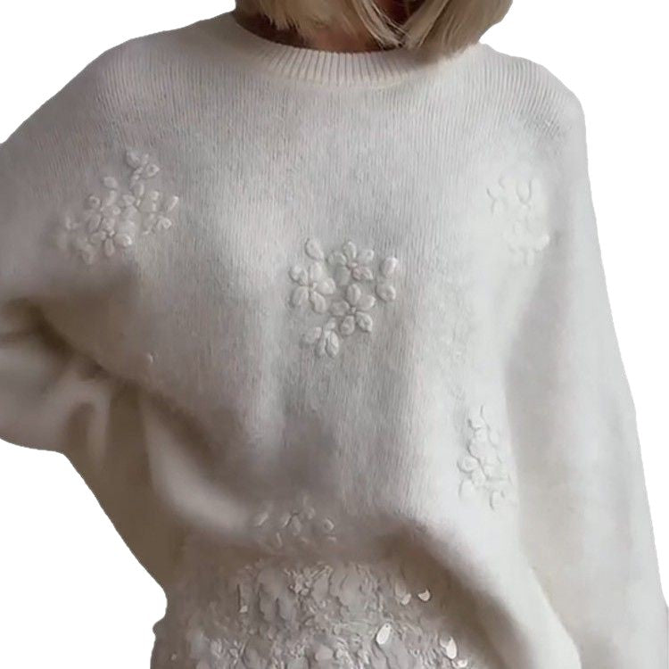 New Knitted Thermal Top A Loose Laid-back Crochet Long-sleeve Pullover