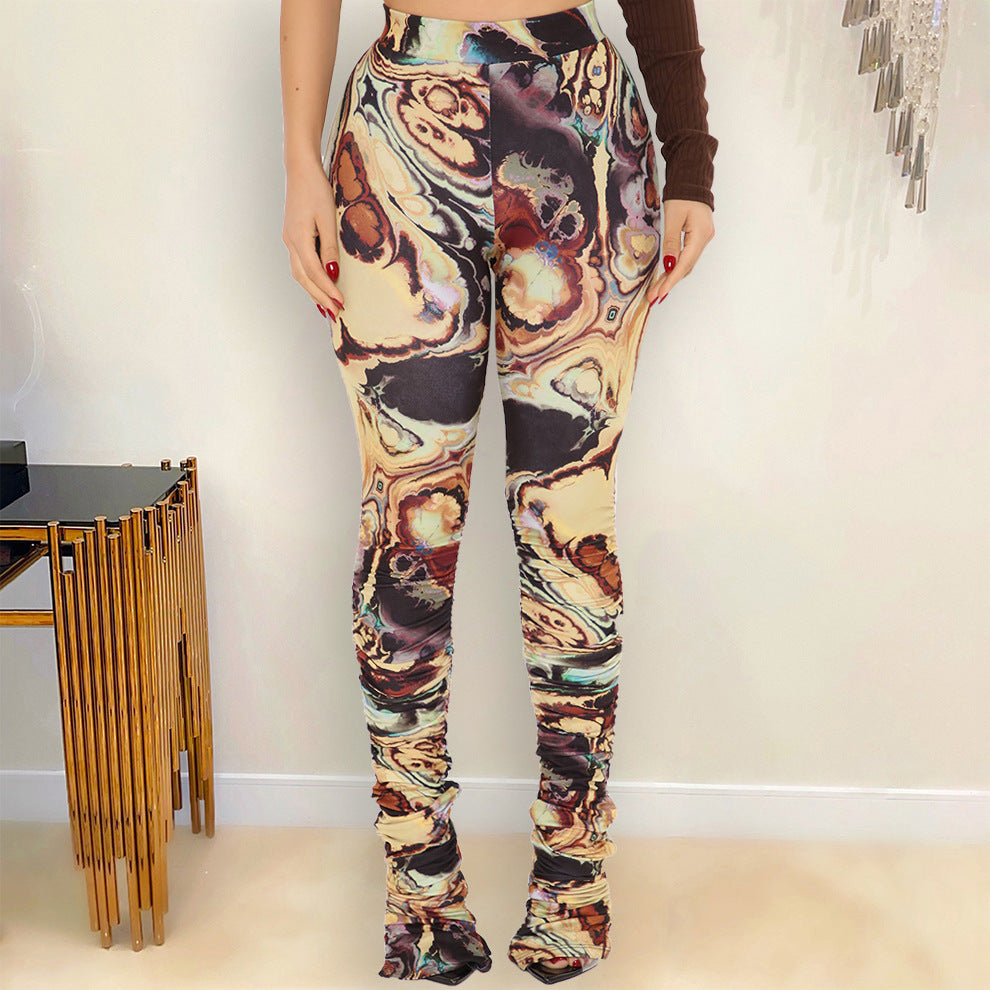 Women's Skinny Printed High Waist Irregular Pants