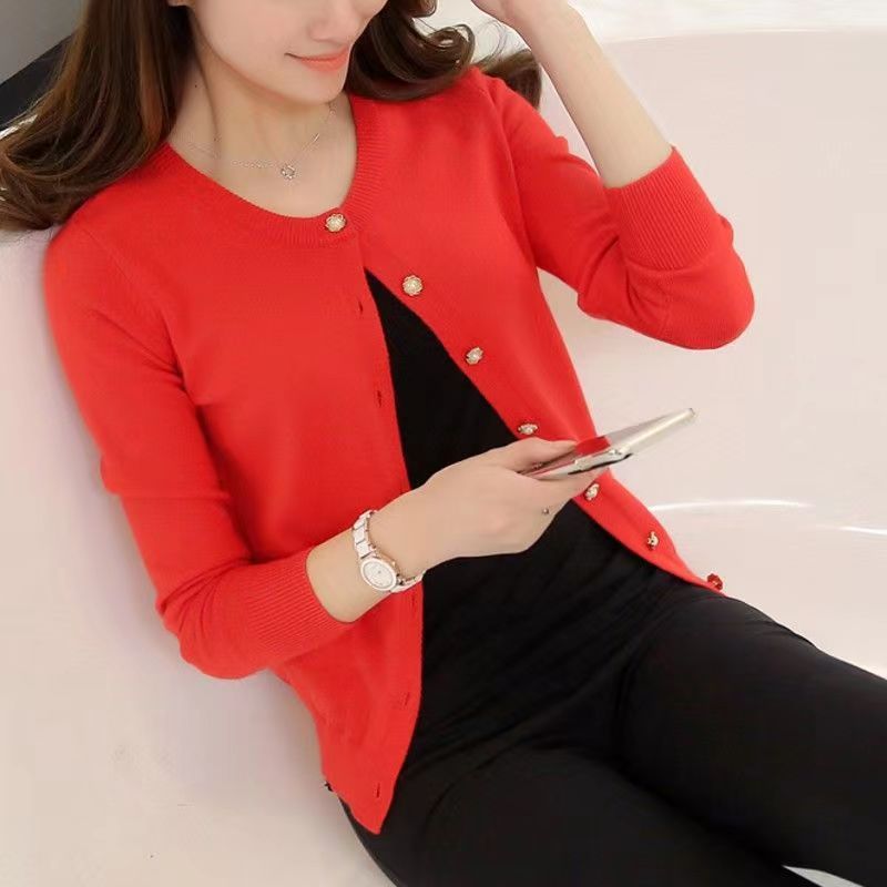 Sweater Coat Women's Knitted Cardigan Round Neck Long Sleeve Top