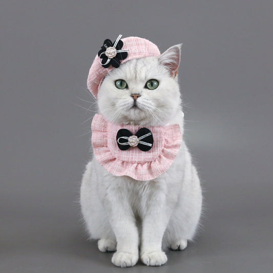 Flower Beret Hat Bow Lace Bib