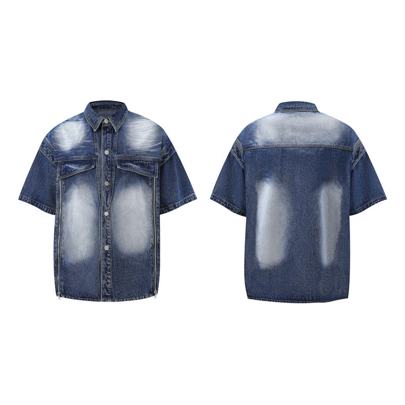 Fashionable High-end Washed Denim Shirt And Capri Pants