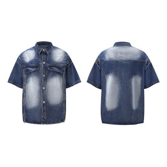 Fashionable High-end Washed Denim Shirt And Capri Pants
