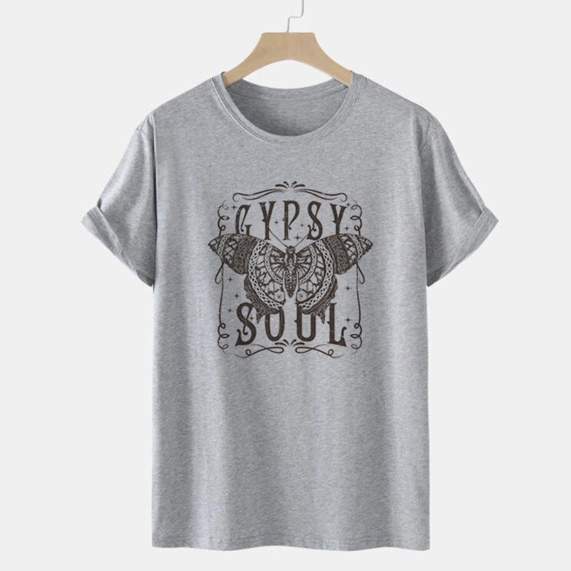 Butterfly Gothic European And American Printed Round Neck Loose T-shirt