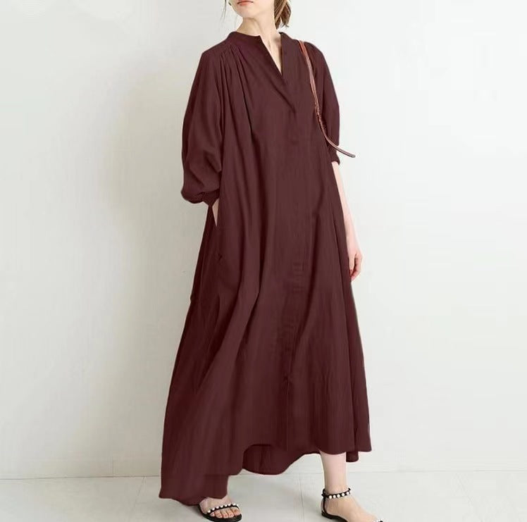 Standing Neck Large Swing Loose Fitting Women's Dress