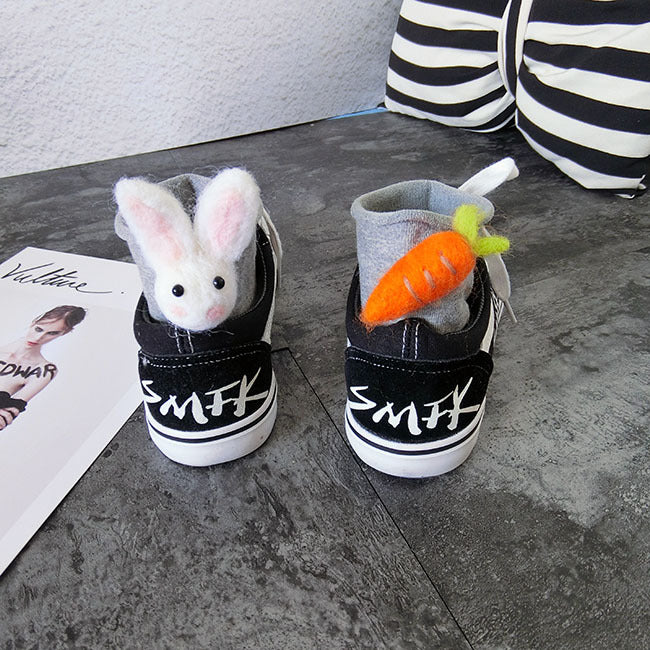 Personalized Rabbit Carrot Asymmetric Wool Felt Socks
