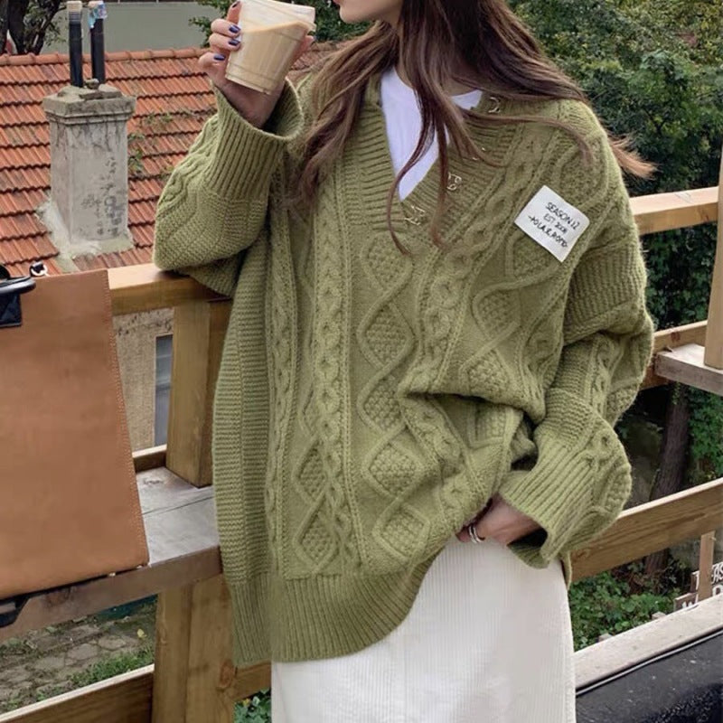 New Loose Pullover Lazy Comfortable Cable-knit Sweater