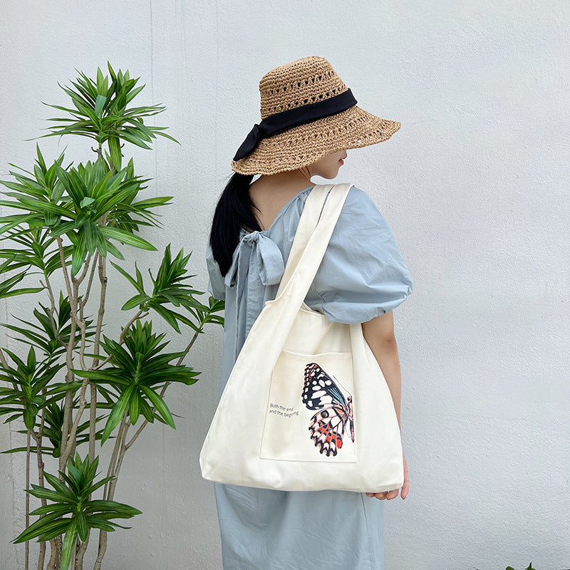 Ins Wind Butterfly Oil Painting One Shoulder Canvas Bag