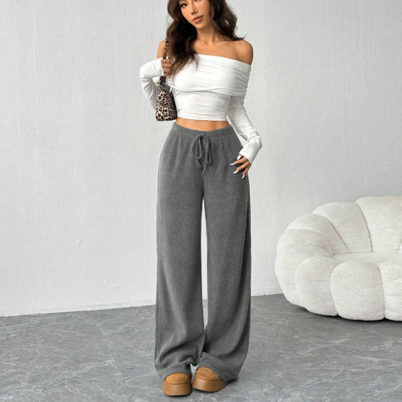 Loose-fitting Straight-leg Wide-leg Pants With A Tie Waist