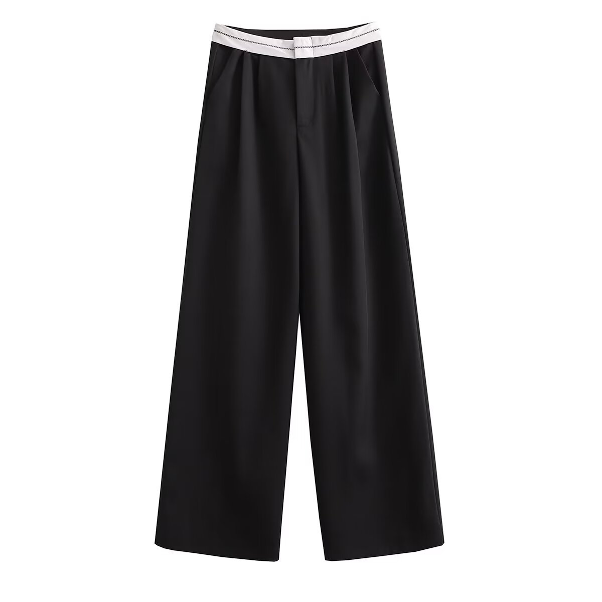 Multi-color High Waist Straight Solid Color Contrast Color Casual Trousers