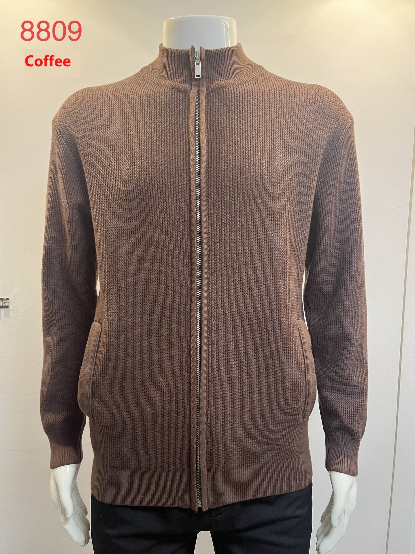 Cardigan Men's Sweater Zipper Solid Color Round Neck