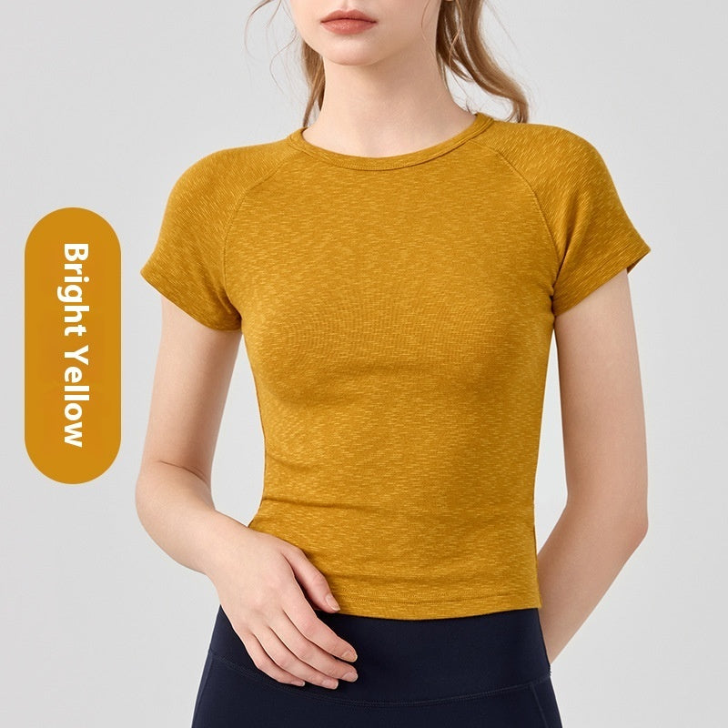 Yogatop til kvinder - rund hals, korte ærmer, baselayer