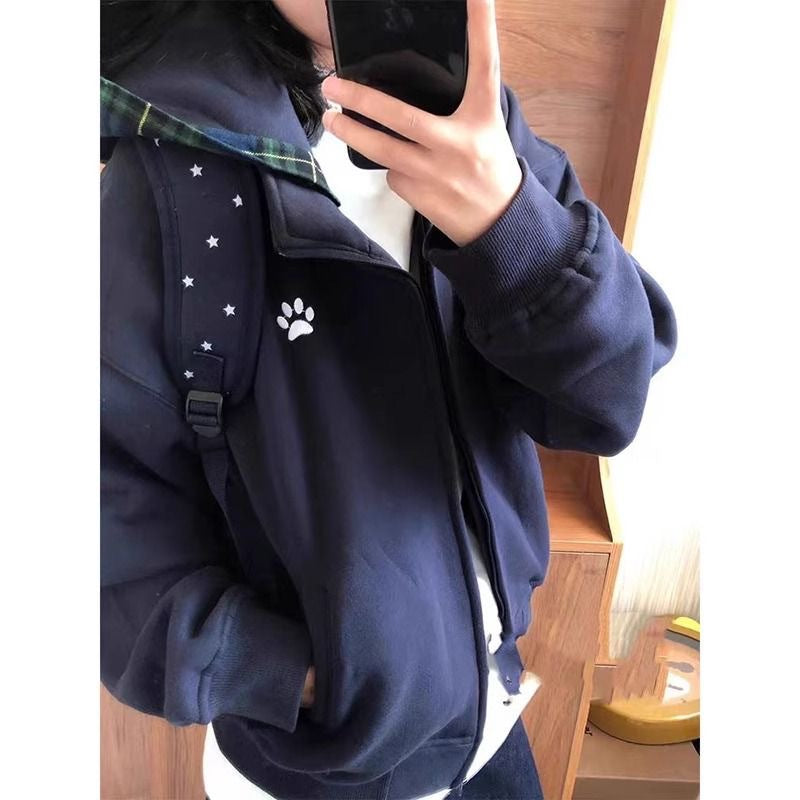 American Retro Plaid Hat Sweater Women's Spring And Autumn Korean Style Idle Style