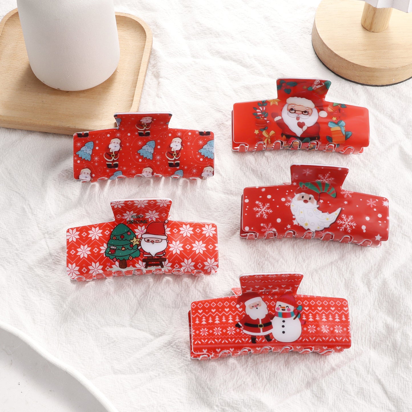 Christmas Snowflake And Santa Claus Pattern Shark Clip For The Back Of The Head