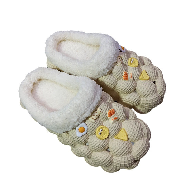Men's And Women's Fashion Litchi Bubble Platform Non-slip Warm Cotton Slippers