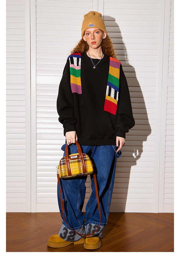 Niche Design Regnbue Uld Patchwork Sweater til Kvinder