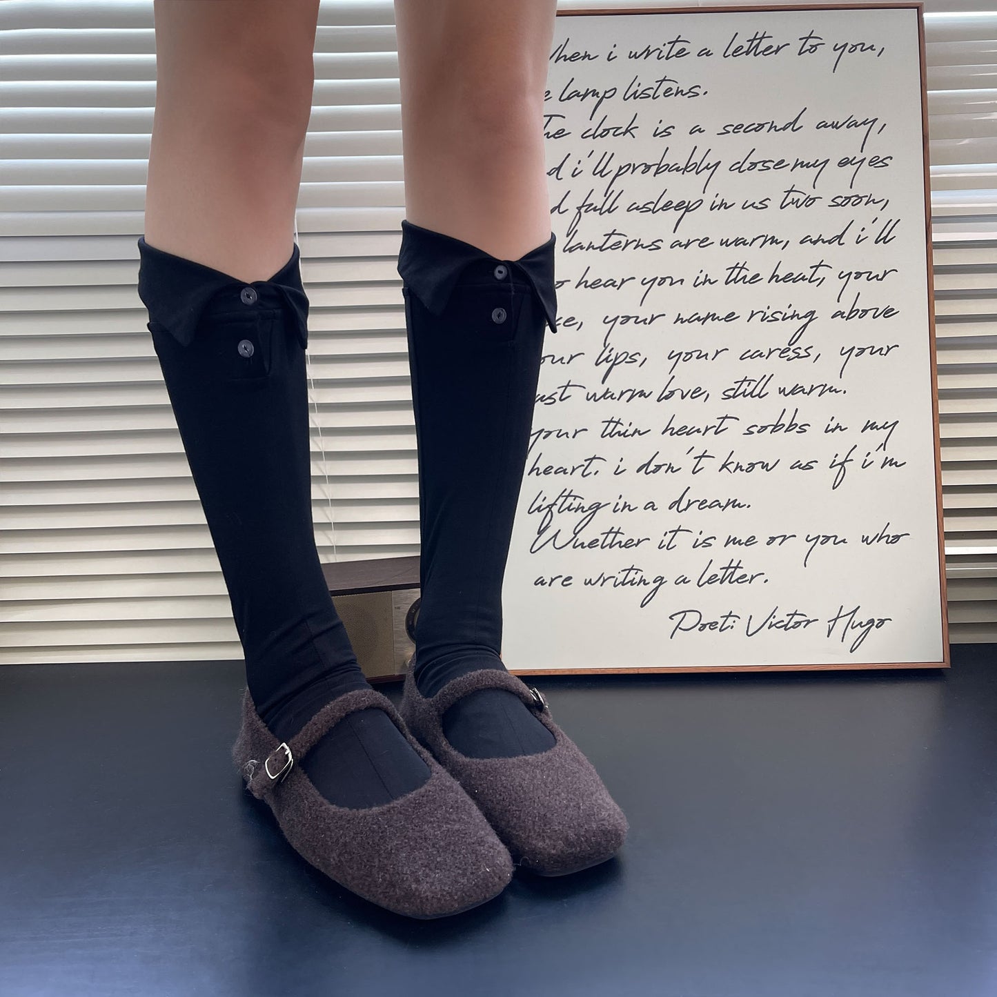 New Polo Collar Button Female Middle Tube Socks