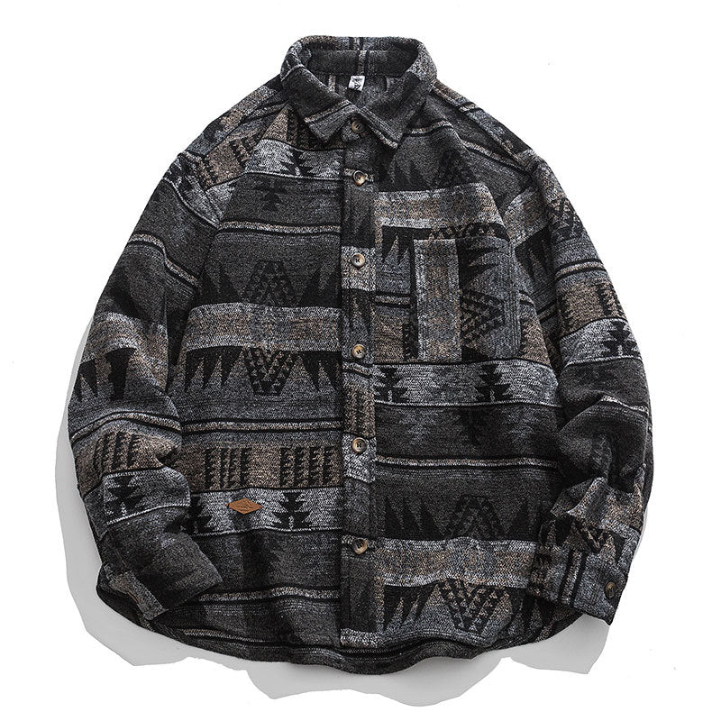 Men's Unisex Retro Japanese Ethnic Pattern Lapel Top