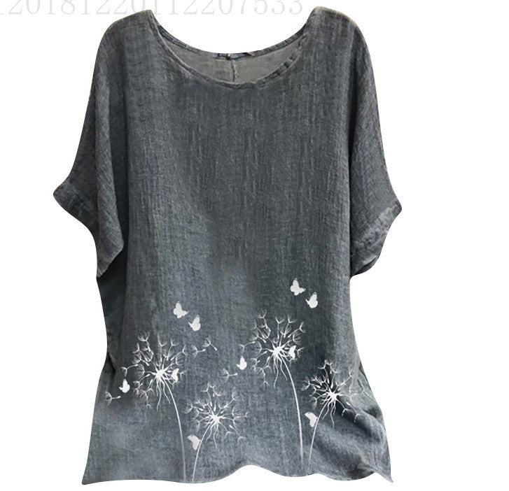 Løs Plus Size Afslappet T-shirt til kvinder i bomuldsblanding med korte ærmer