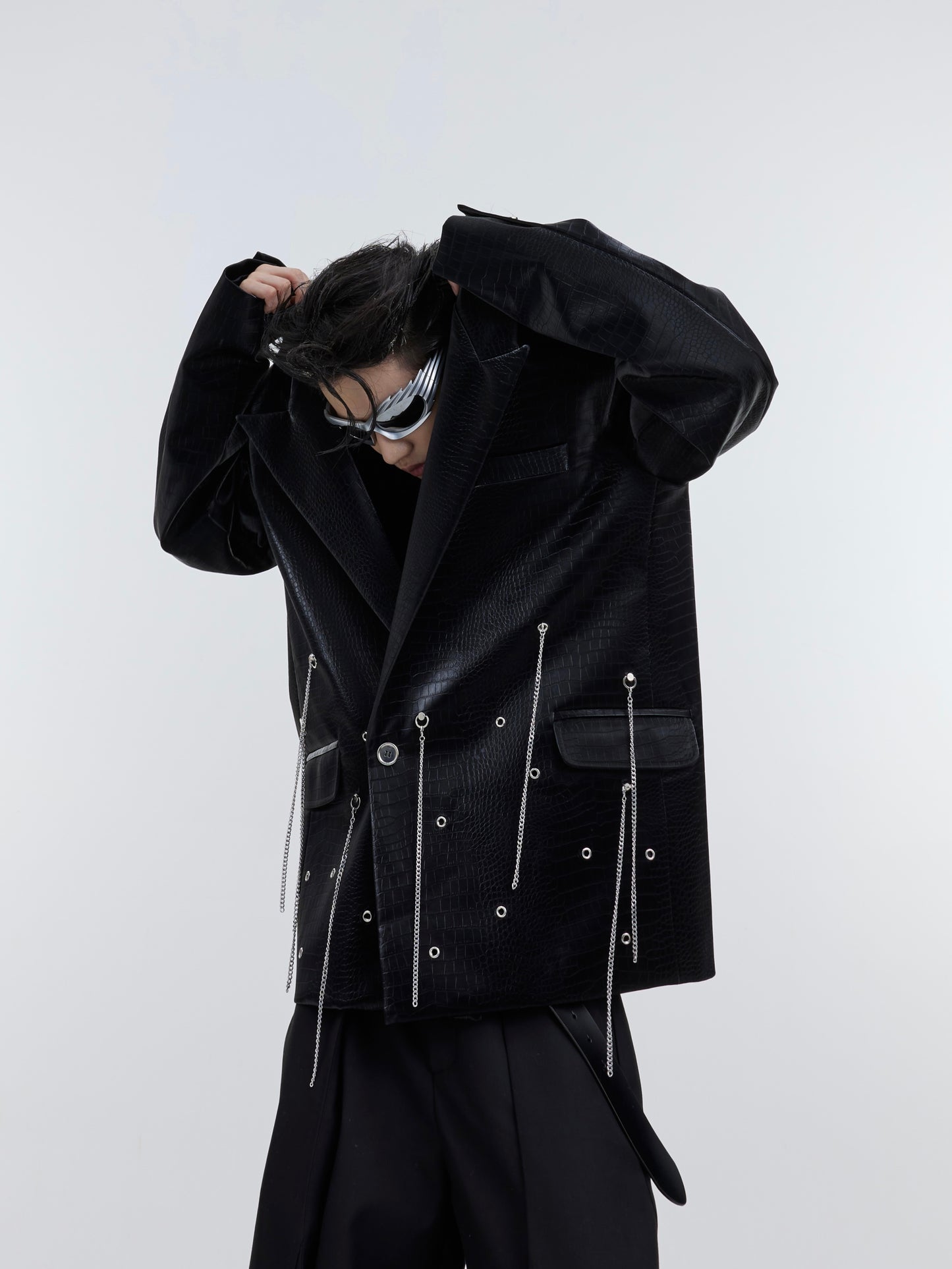 Metal Tassel Design Feeling PU Leather Suit