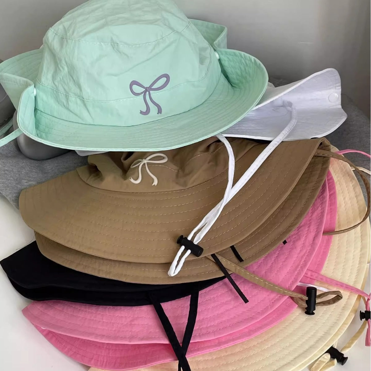 Summer New With Wind Proof Rope Thin Bucket Hat Women