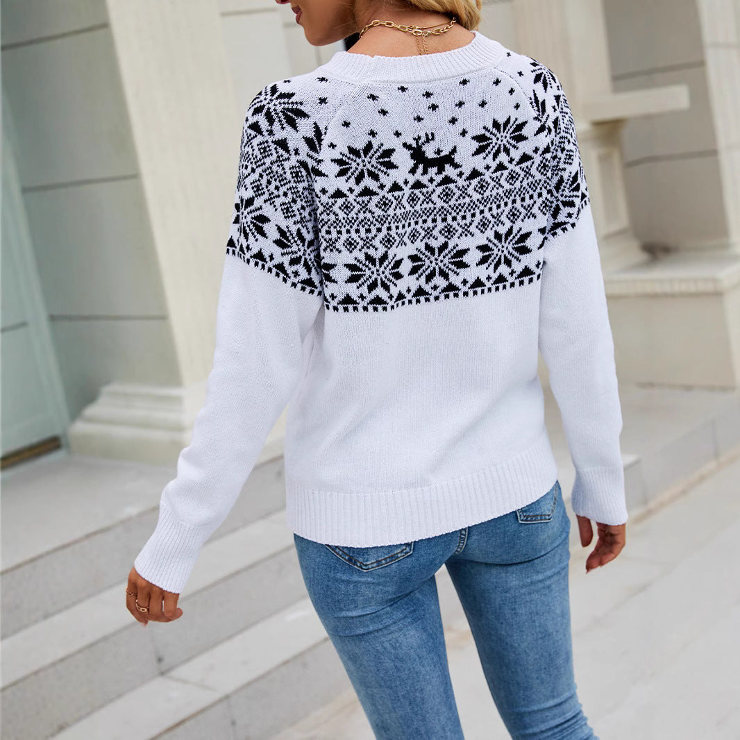Women's Christmas Snowflake Deer Jacquard Top
