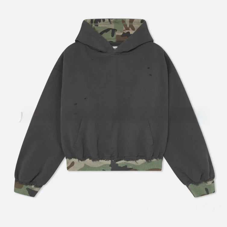Autumn And Winter Simple Fashion Contrasting Color Camouflage Hooded Sweatshirt With Fake Two-piece Design