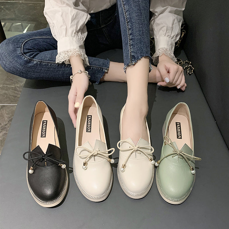 Spring Women's Small Leather Shoes With Shallow Mouth Mid-heel Shoes