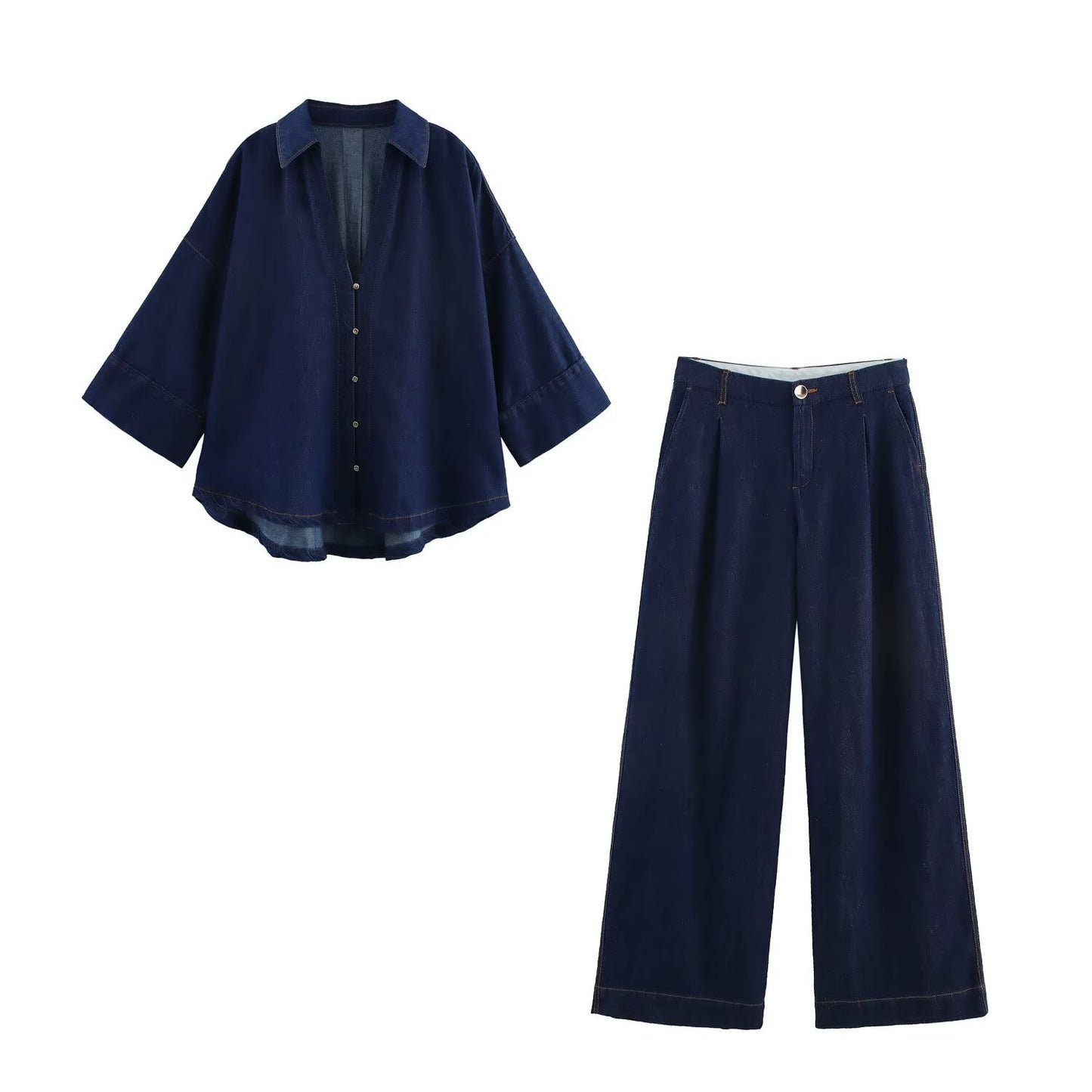 Women's Summer New Denim Shirt High Waist Jeans