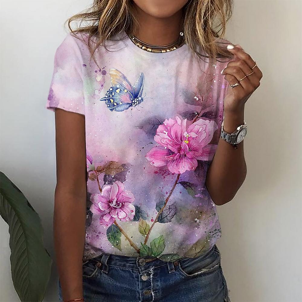 Flower 3D Digital Printing Short Sleeve