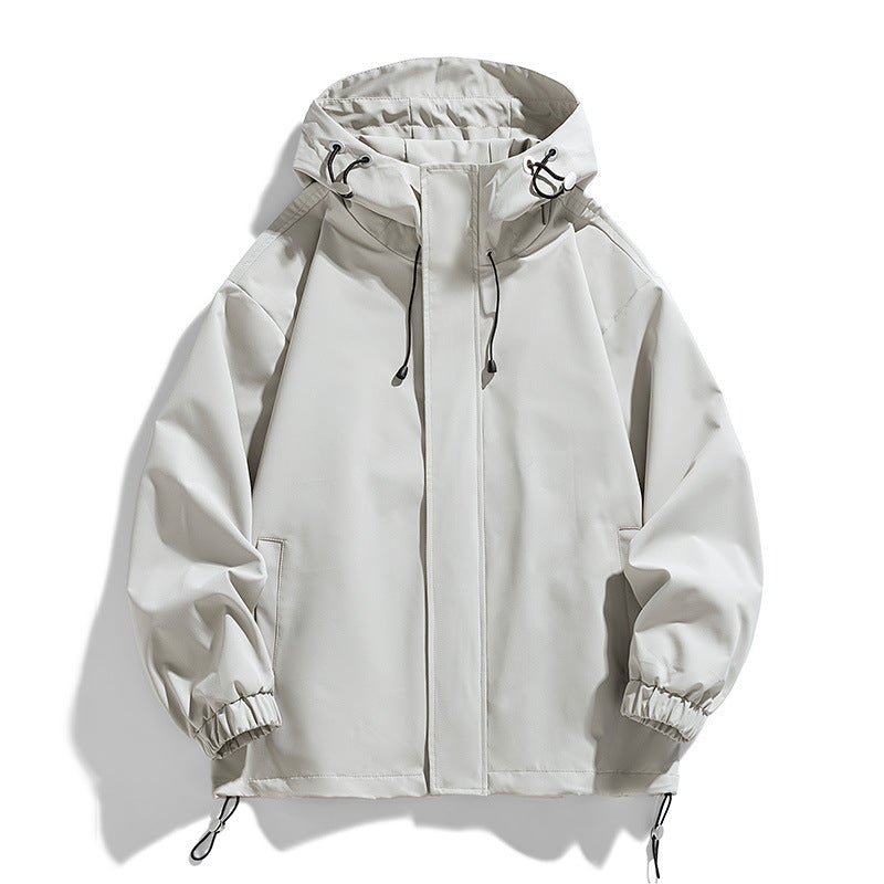 Men's Sports Casual Shell Jacket Solid Color Loose Hooded Climbing Jacket
