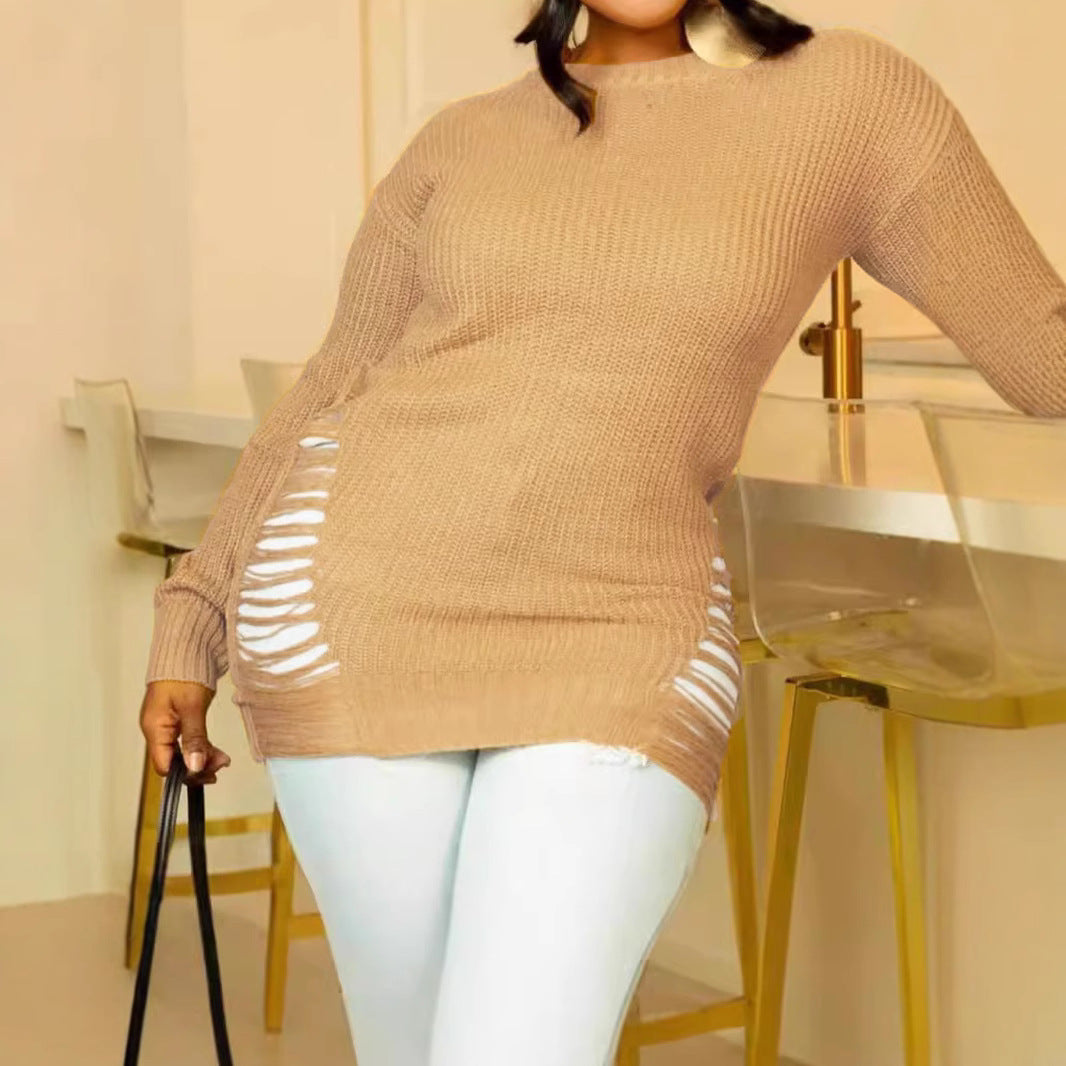 Moderigtig sexet lang pullover-sweater med udskæringer og slim pasform