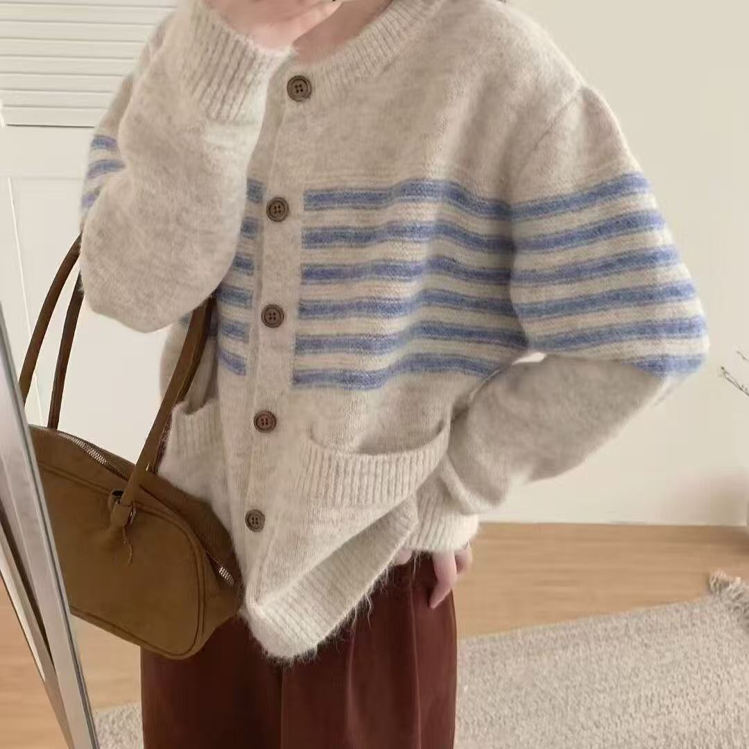 Vintage Stripe Versatile Knitted Cardigan Korean Style